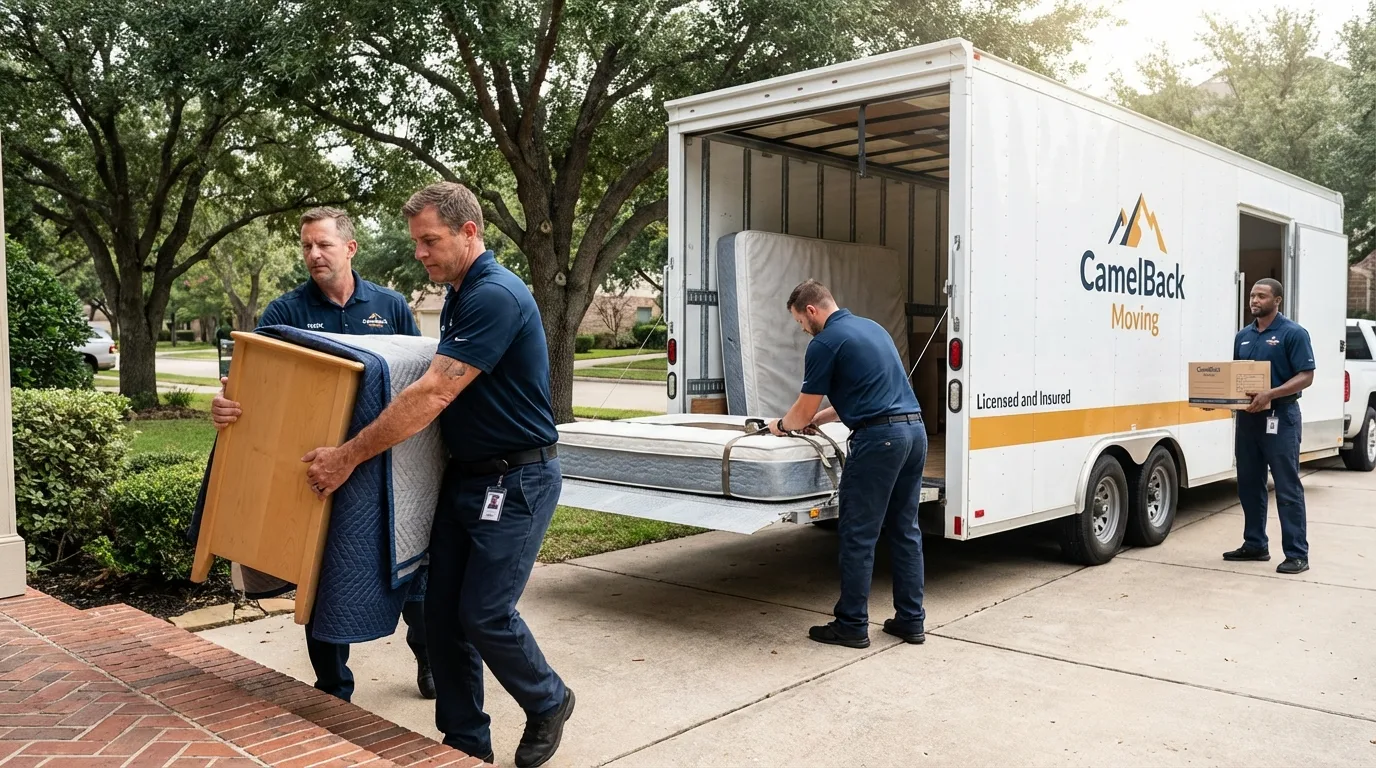Crew loading residential truck for cross-state move from Boonville, NC