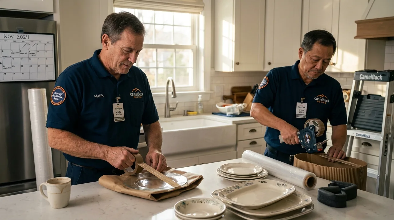 Professional crew packing kitchen dishware in Boonville, NC